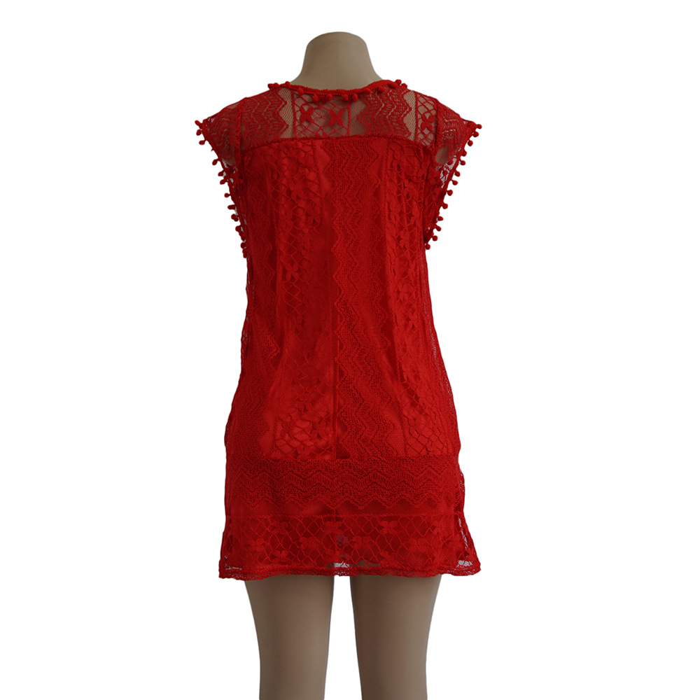 Summer Dress Sexy Women Casual Sleeveless Beach Short Dress Tassel Solid White Mini Lace Dress