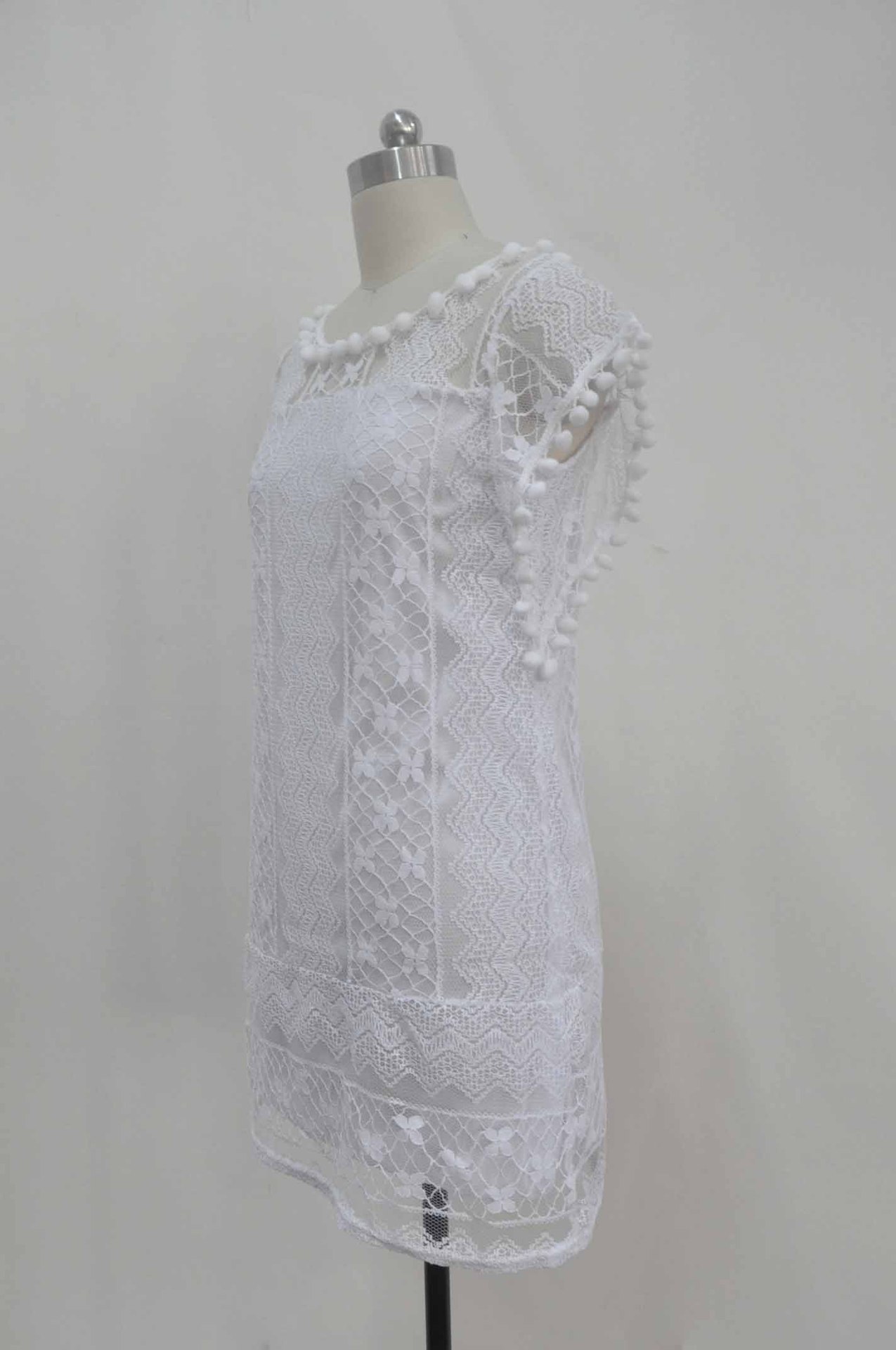 Summer Dress Sexy Women Casual Sleeveless Beach Short Dress Tassel Solid White Mini Lace Dress