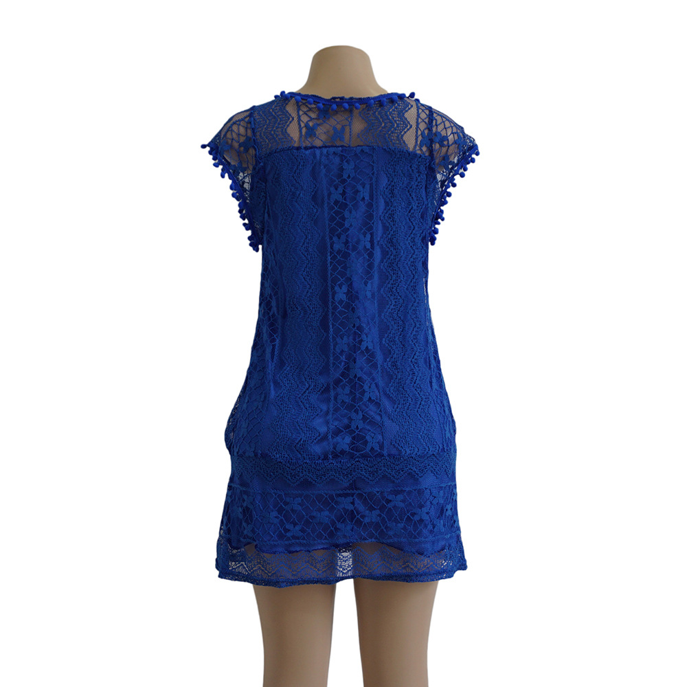 Summer Dress Sexy Women Casual Sleeveless Beach Short Dress Tassel Solid White Mini Lace Dress