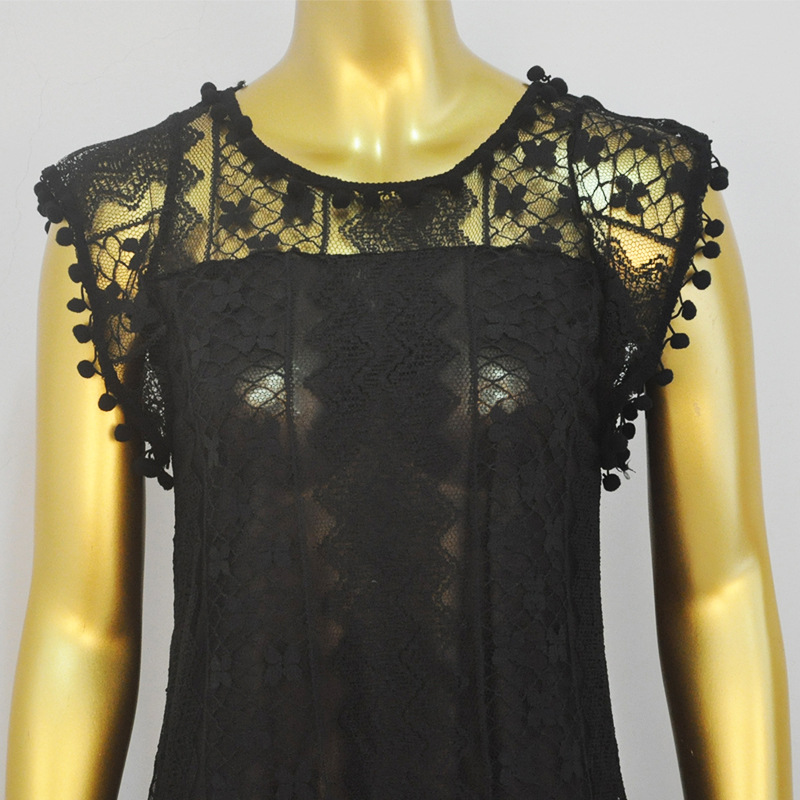 Summer Dress Sexy Women Casual Sleeveless Beach Short Dress Tassel Solid White Mini Lace Dress