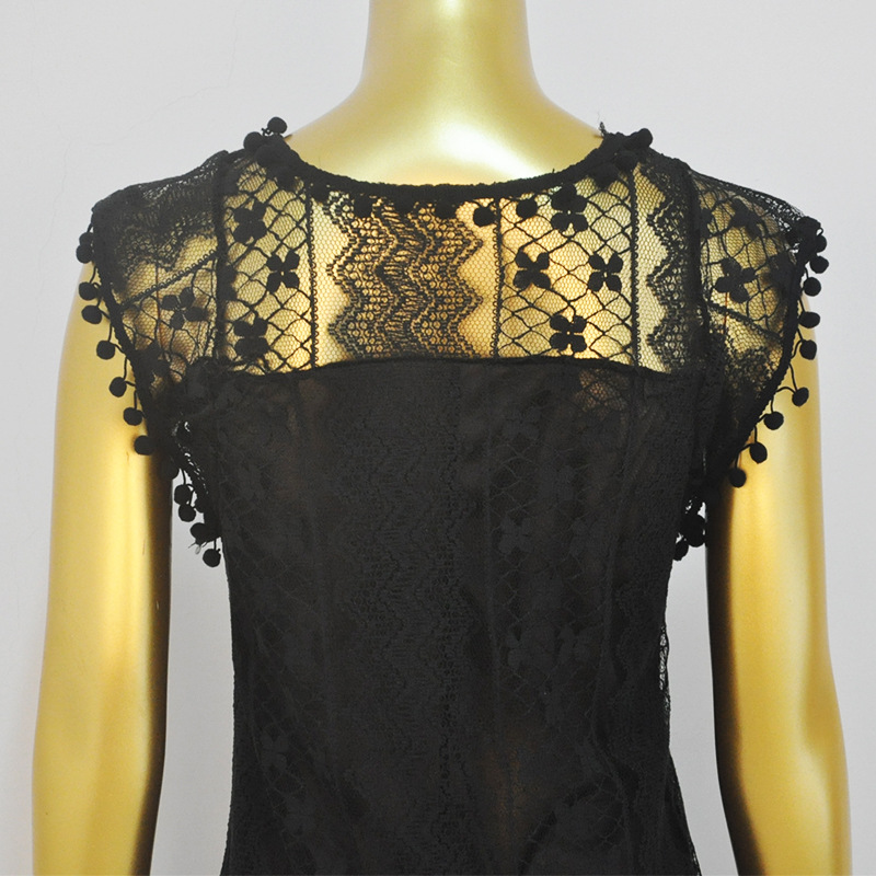 Summer Dress Sexy Women Casual Sleeveless Beach Short Dress Tassel Solid White Mini Lace Dress