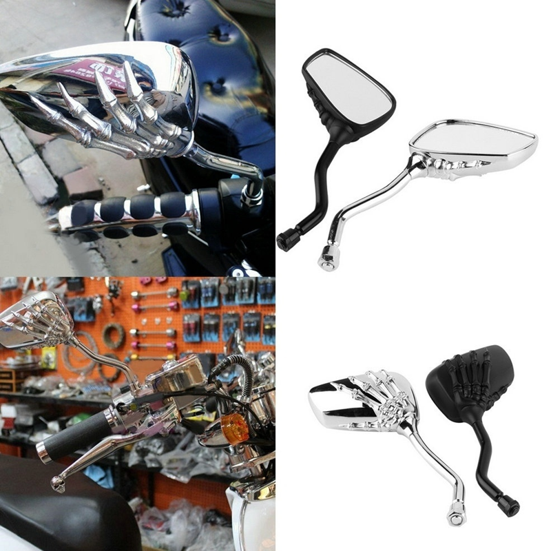 1 Pair Left Right Skeleton Skull Hand Motorcycle Motor Rearview Side Mirrors