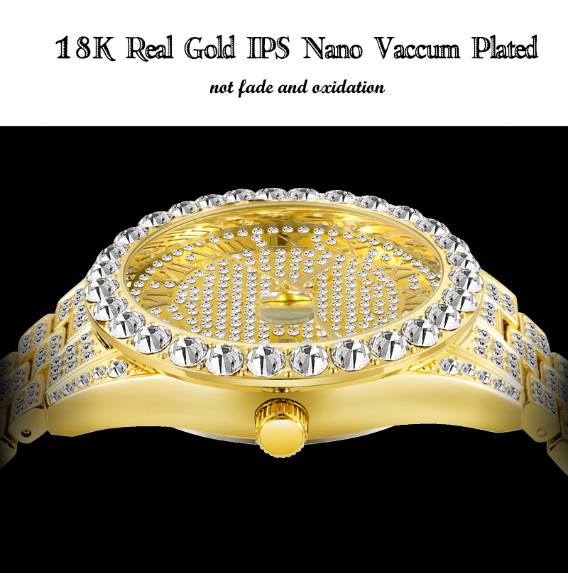 Men's Watch  Luxury Brand Gold Men Fashion Watches Men Big Diamond Bracelet Luxury Watch
