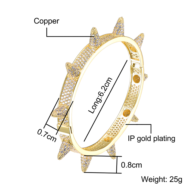 Hip Hop Men's Iced Out Cubic Zircon Personality Micro Paved Bling CZ Rivet Bangle Bracelet  Jewelry