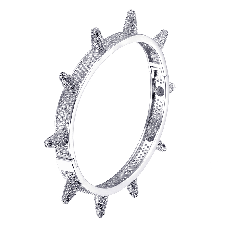 Hip Hop Men's Iced Out Cubic Zircon Personality Micro Paved Bling CZ Rivet Bangle Bracelet  Jewelry