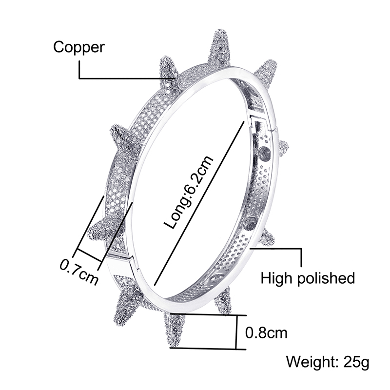 Hip Hop Men's Iced Out Cubic Zircon Personality Micro Paved Bling CZ Rivet Bangle Bracelet  Jewelry