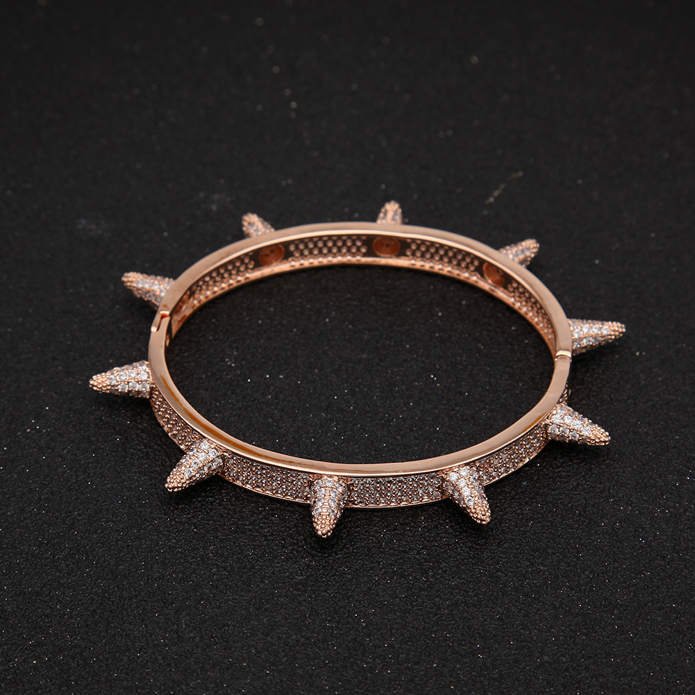 Hip Hop Men's Iced Out Cubic Zircon Personality Micro Paved Bling CZ Rivet Bangle Bracelet  Jewelry