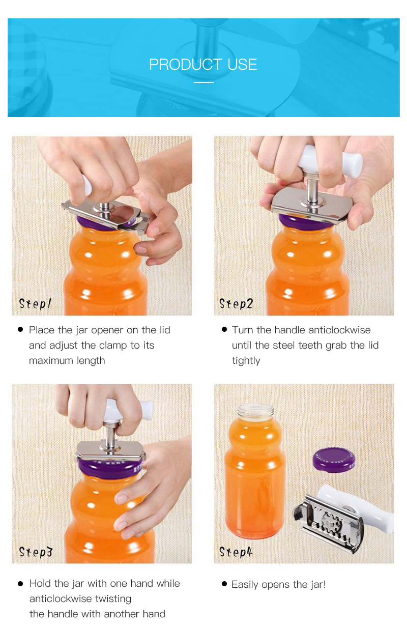 Stainless Steel Easy Can Jar Opener Adjustable 1-4 Inches Cap Lid Openers Tool Kitchen Gadgets