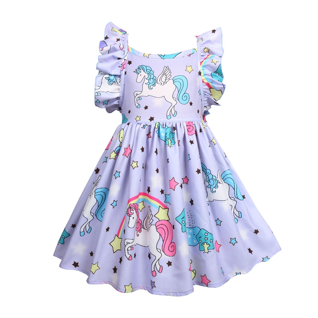 Kids Dress Girls Loose Dress Unicorn Sleeveless Party Children&apos;s Ruffle Skirt for 3-10 Years Old