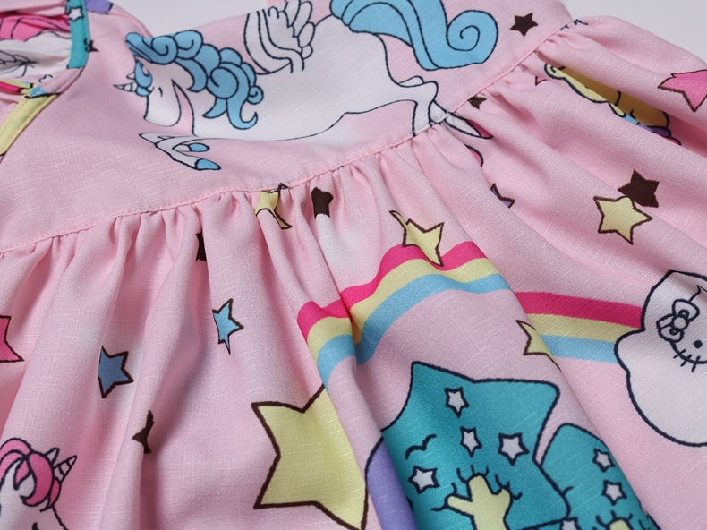 Kids Dress Girls Loose Dress Unicorn Sleeveless Party Children&apos;s Ruffle Skirt for 3-10 Years Old