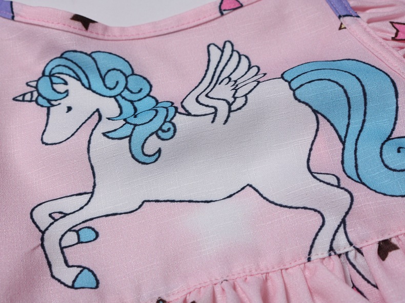Kids Dress Girls Loose Dress Unicorn Sleeveless Party Children&apos;s Ruffle Skirt for 3-10 Years Old