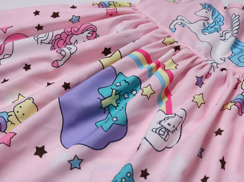 Kids Dress Girls Loose Dress Unicorn Sleeveless Party Children&apos;s Ruffle Skirt for 3-10 Years Old