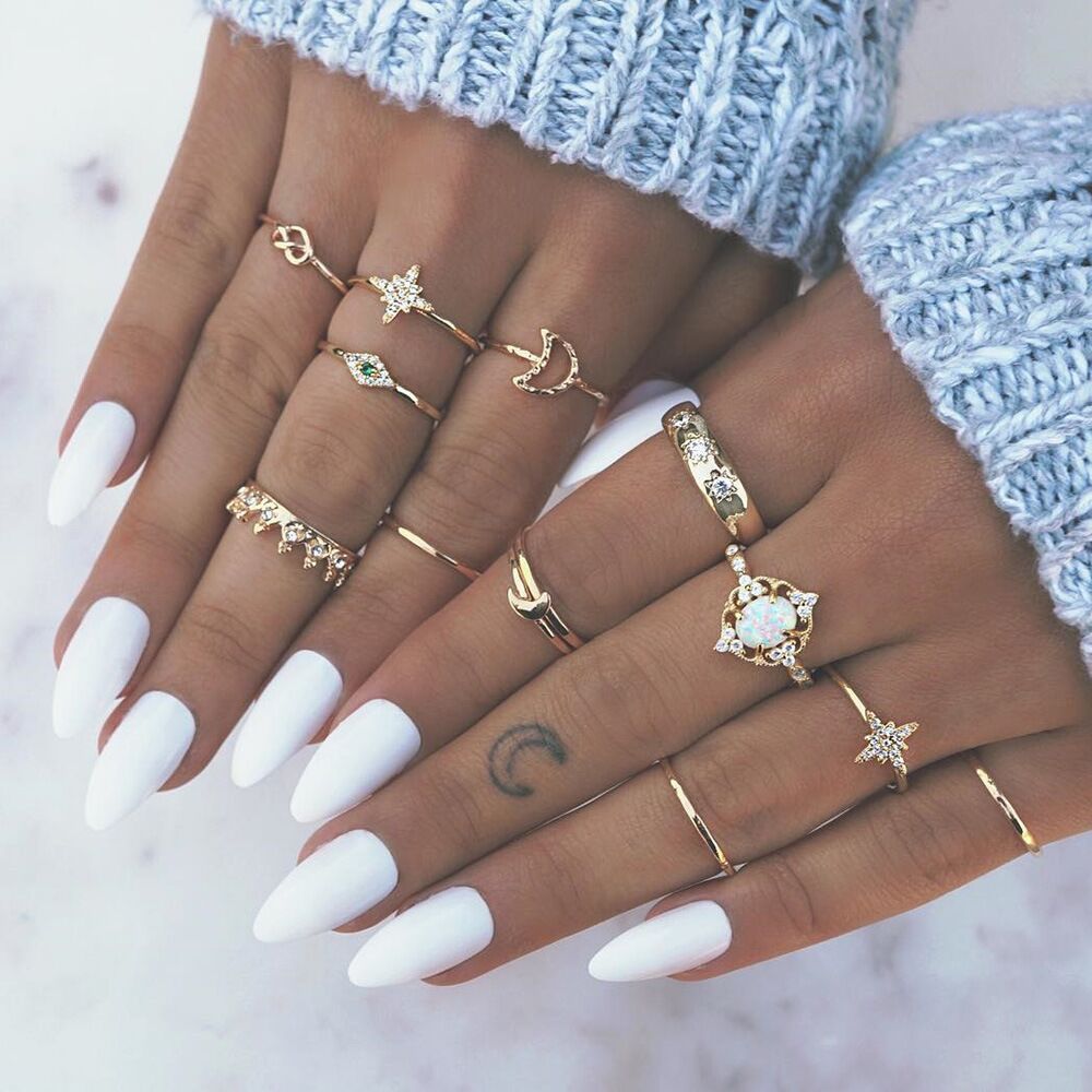 13Pcs/Set Crystal Finger Ring Set Bohemian Gold Moon Crown Knuckle Women Jewelry