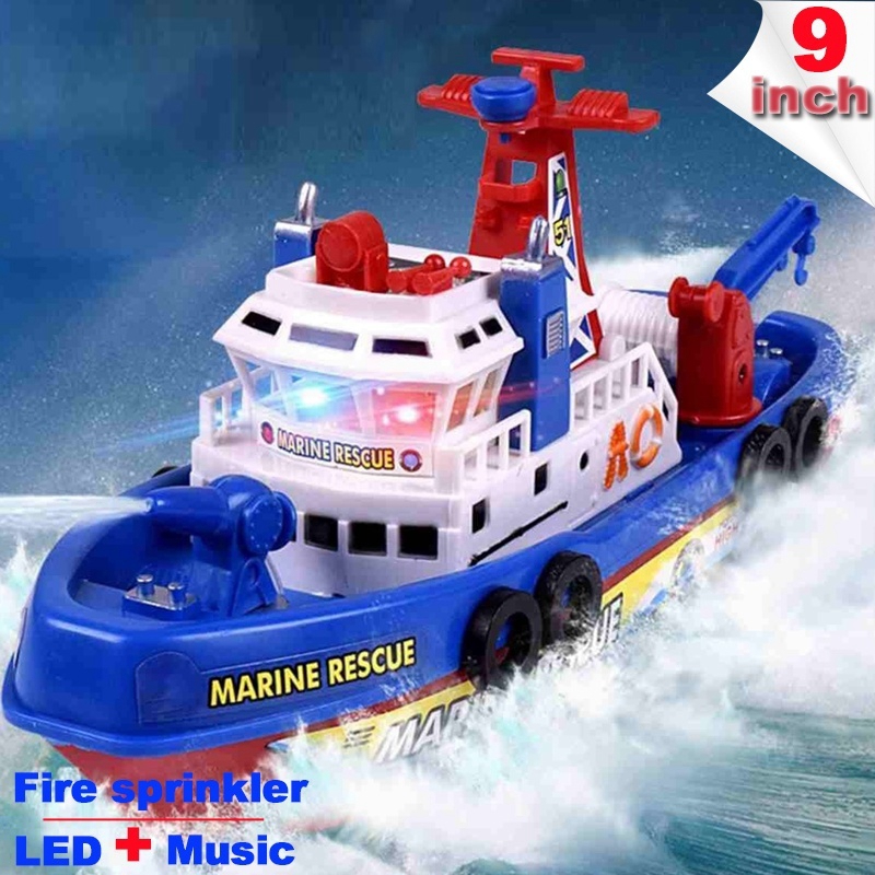 Fast Speed Music Light Electric Marine Rescue Fire Fighting Boat Toys Non-Remote Kids Day Gift