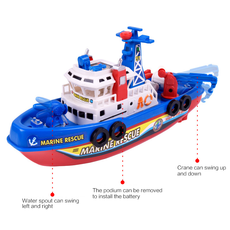 Fast Speed Music Light Electric Marine Rescue Fire Fighting Boat Toys Non-Remote Kids Day Gift