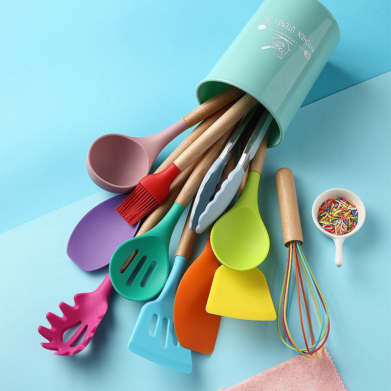 Silicone Cooking Utensils Set Cookware Non-stick Spatula Shovel Wooden Handle Cooking Tools