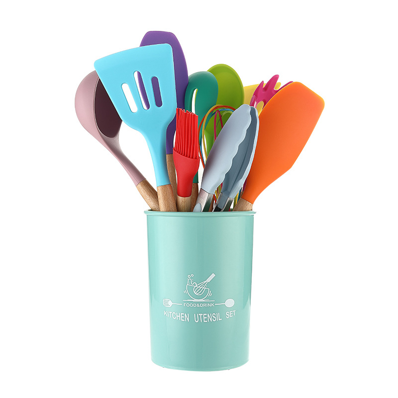 Silicone Cooking Utensils Set Cookware Non-stick Spatula Shovel Wooden Handle Cooking Tools
