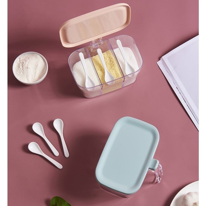 Spice Storage Box with 3*Serving Spoons for Kitchen Accessories Sugar Salt Spices Container