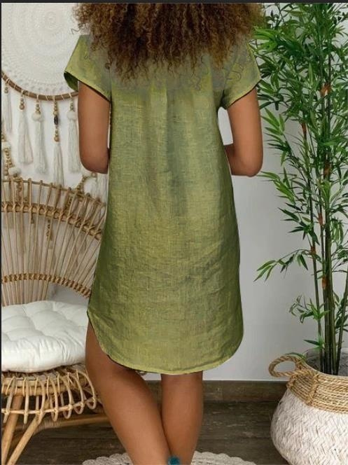 Women Fsashion Summer Loose Dress Butterfly Print Short Sleeve V-neck Dress Plus Size