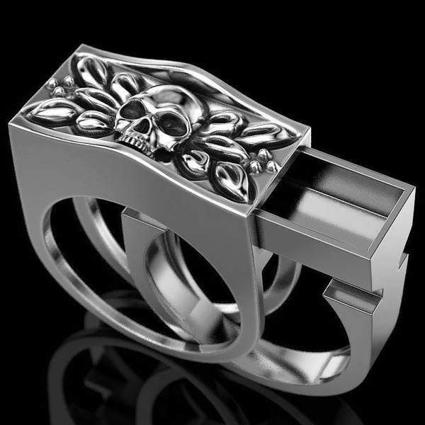 Mens Fashion Accessory 925 Silver Skull Ring  Compartment Souvenir Coffin Hip Hop Unisex Jewelry
