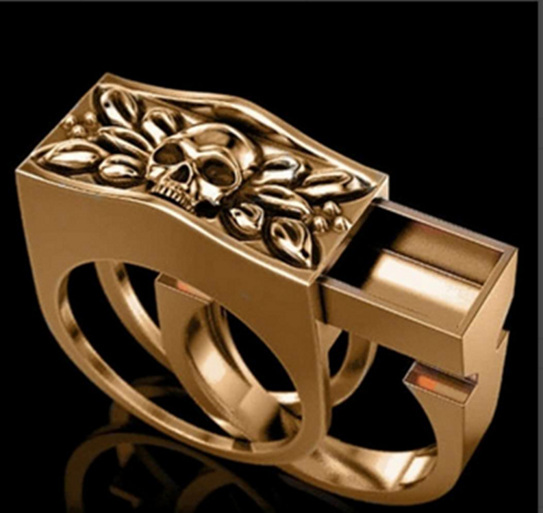 Mens Fashion Accessory 925 Silver Skull Ring  Compartment Souvenir Coffin Hip Hop Unisex Jewelry