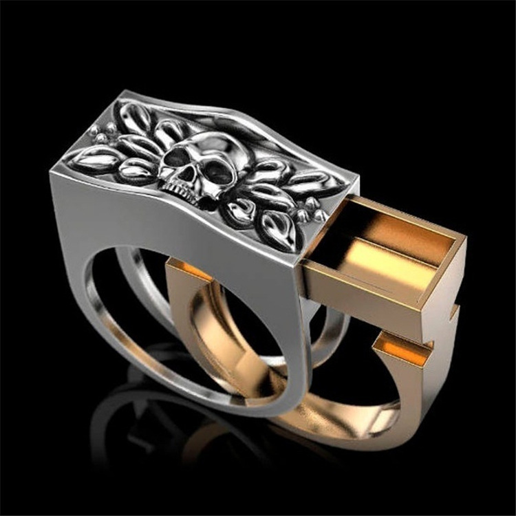 Mens Fashion Accessory 925 Silver Skull Ring  Compartment Souvenir Coffin Hip Hop Unisex Jewelry