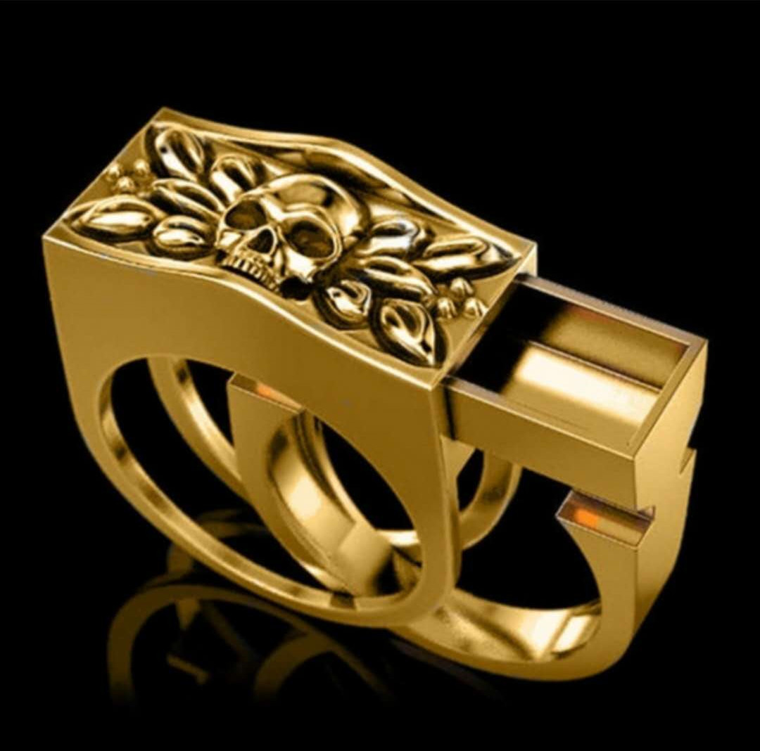 Mens Fashion Accessory 925 Silver Skull Ring  Compartment Souvenir Coffin Hip Hop Unisex Jewelry