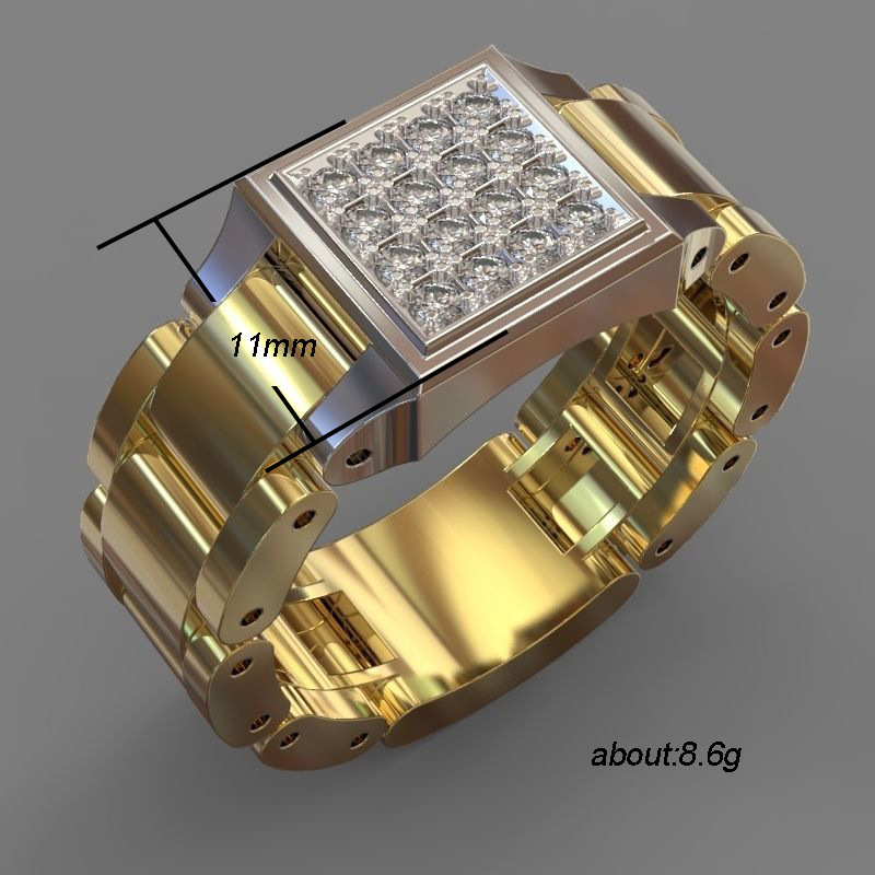Men Rings Creative Watch Shaped Two Tone Design Rings For Men Wedding Ring