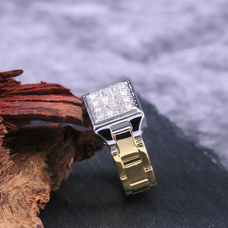 Men Rings Creative Watch Shaped Two Tone Design Rings For Men Wedding Ring