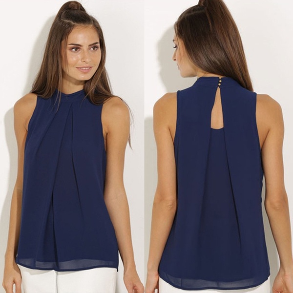 Women Casual Chiffon Blouse Sleeveless Shirt T-shirt Summer Blouse Tops