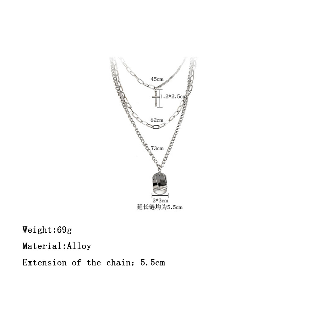 Personality Cross Square Metal Multilayers Punk Hip hop Long Chain Cool Necklace For Women Men Gifts