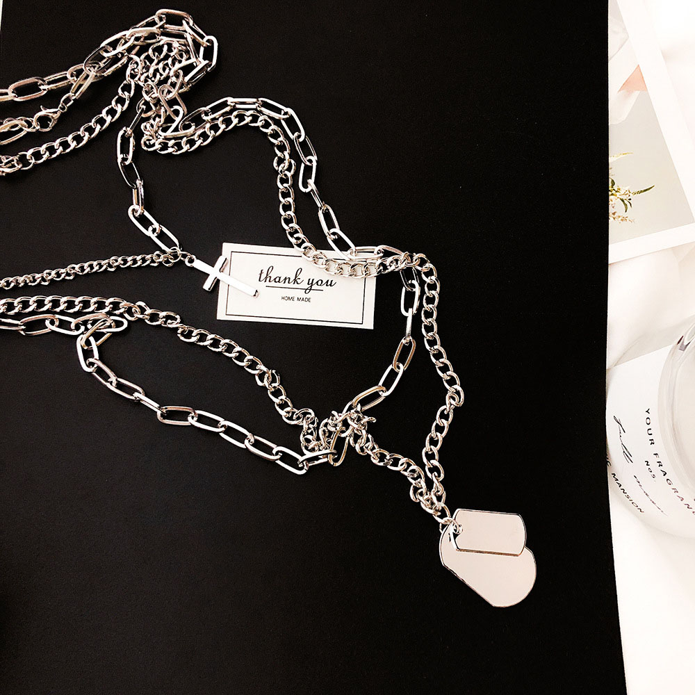 Personality Cross Square Metal Multilayers Punk Hip hop Long Chain Cool Necklace For Women Men Gifts
