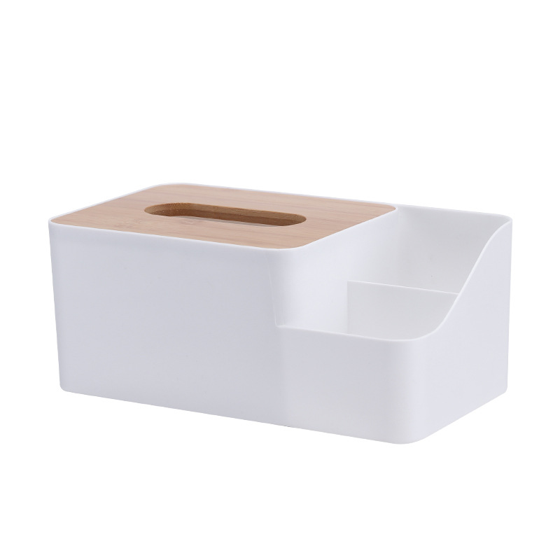 Multifunctional bamboo cover desktop split tissue box coffee table drawer remote control storage