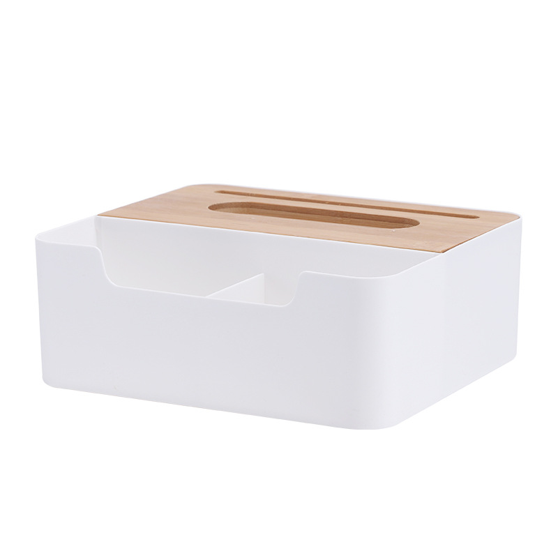 Multifunctional bamboo cover desktop split tissue box coffee table drawer remote control storage