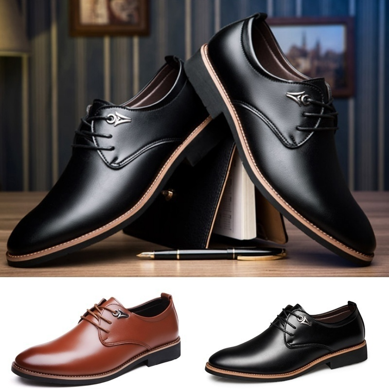 38-44 Men&apos;s Fashion Casual Pointed Toe Business Suit Shoes Male Wedding Dress Shoes FlatPlus Size