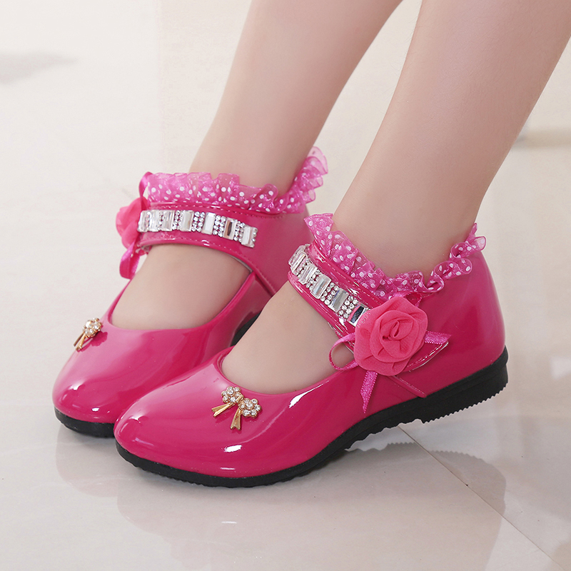 Children Elegant Princess PU Leather Sandals Kids Girls Wedding Dress Party Beaded Shoes For Girls