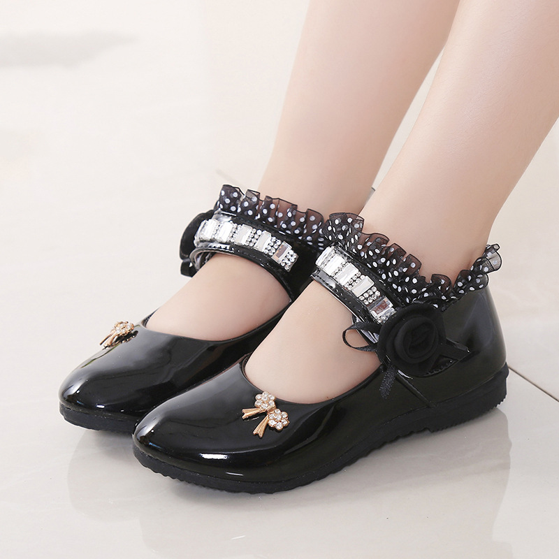 Children Elegant Princess PU Leather Sandals Kids Girls Wedding Dress Party Beaded Shoes For Girls