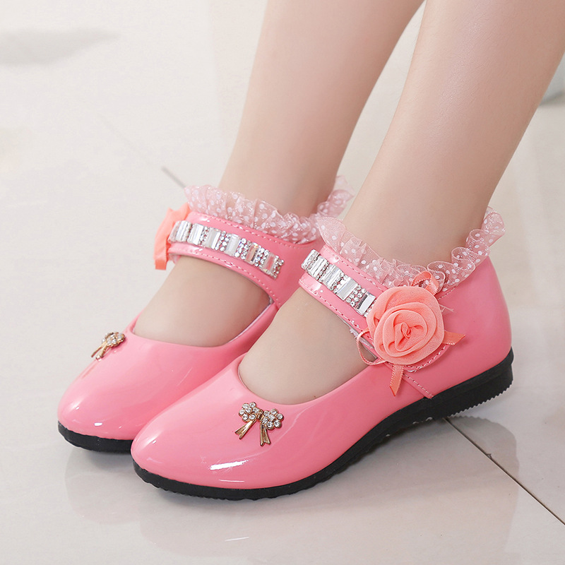 Children Elegant Princess PU Leather Sandals Kids Girls Wedding Dress Party Beaded Shoes For Girls