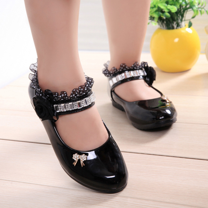 Children Elegant Princess PU Leather Sandals Kids Girls Wedding Dress Party Beaded Shoes For Girls