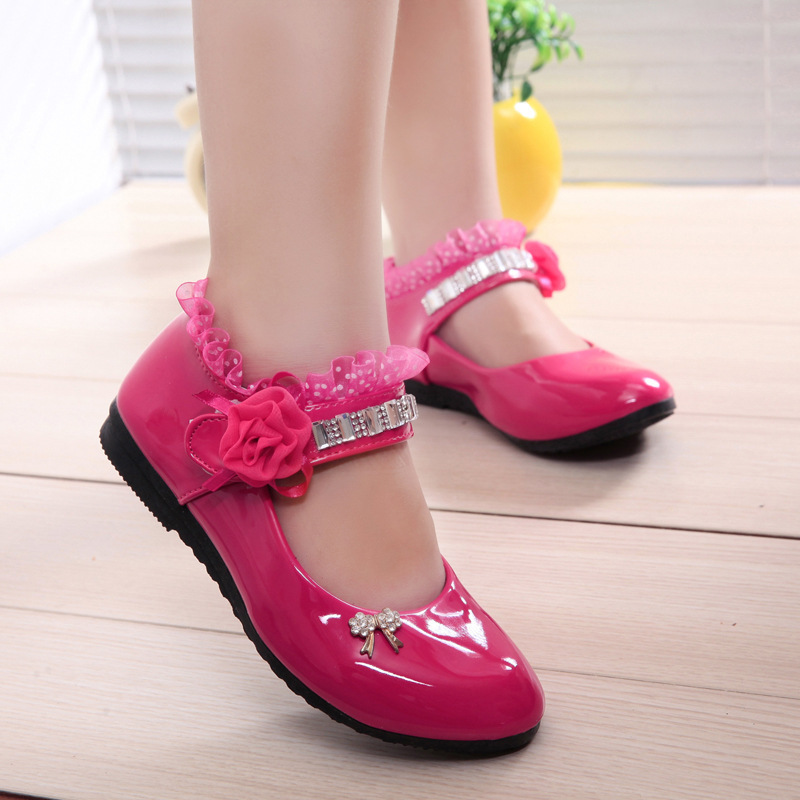 Children Elegant Princess PU Leather Sandals Kids Girls Wedding Dress Party Beaded Shoes For Girls