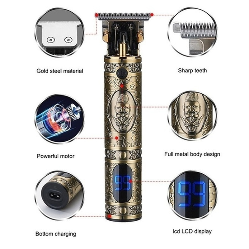USB Charging Digital Display Baldhead Shaver Barbershop Electric Hair Clipper With 4 Limit Comb