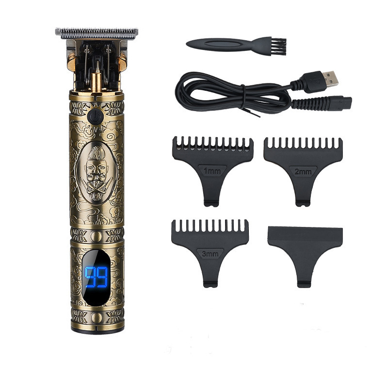 USB Charging Digital Display Baldhead Shaver Barbershop Electric Hair Clipper With 4 Limit Comb
