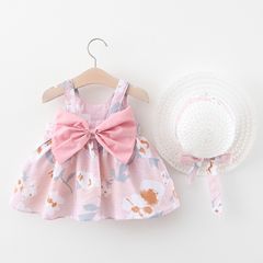 Summer Fashion Cute Toddler Baby Kids Girls Clothes Sleeveless Floral Princess Dress + Hat Outfits Pink 80cm