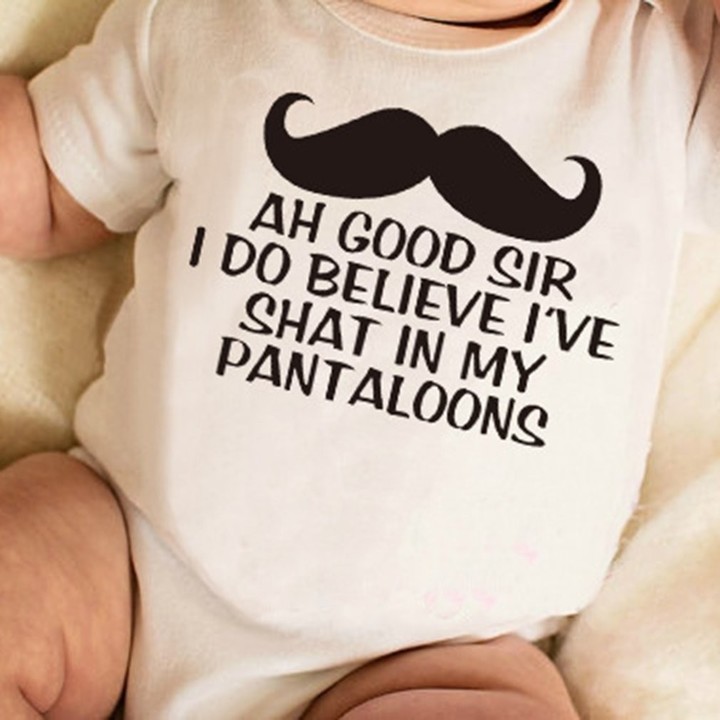 Summer Casual Baby Unisex Mustache & Letter Print Short Sleeve Bodysuit Romper