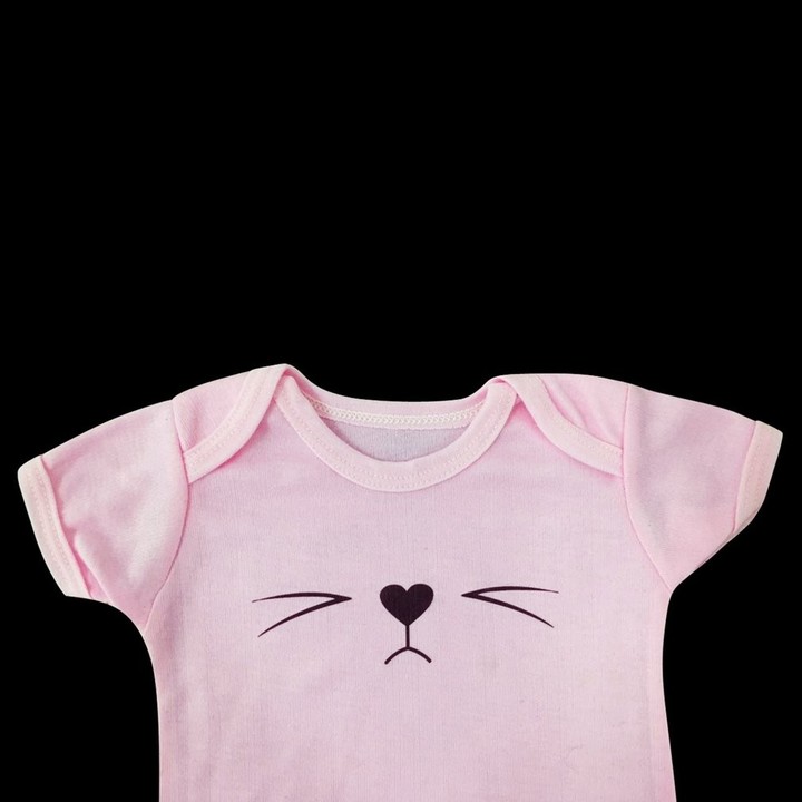 Summer Baby Unisex Short Sleeves Cat Printing Round Collar Triangle Romper