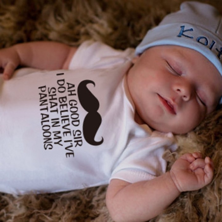 Summer Casual Baby Unisex Mustache & Letter Print Short Sleeve Bodysuit Romper
