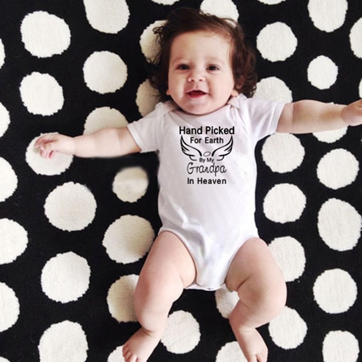 Baby Short Sleeve Romper Angel Wings &amp; Letter Printed Bodysuit Pullover