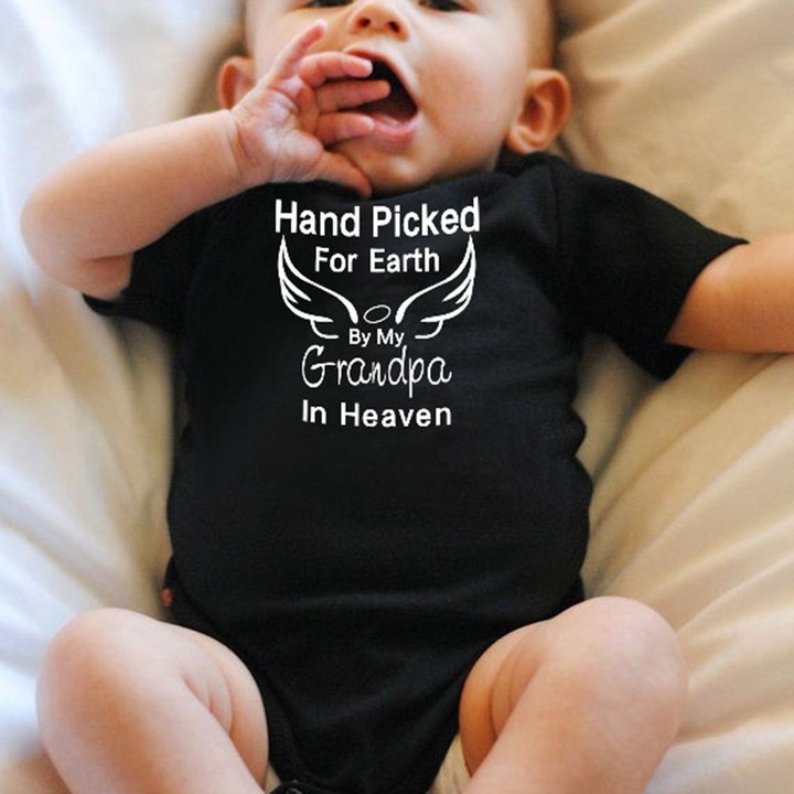 Baby Short Sleeve Romper Angel Wings &amp; Letter Printed Bodysuit Pullover
