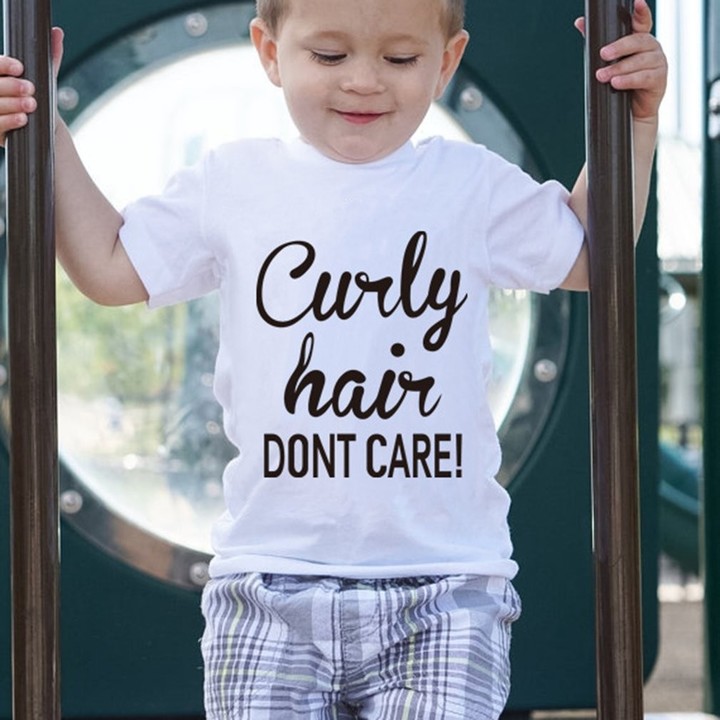 Baby Boys Girls T-shirt Solid Curly Hair Don&apos;t Care Printed Short Sleeve Tops