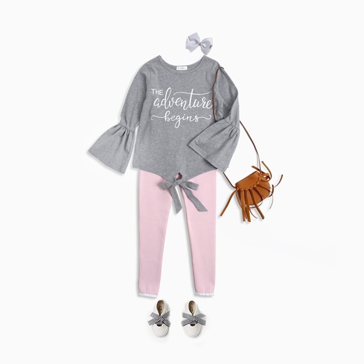 Kids Girls T-shirt Printed Long Flare Sleeve Cotton Tee Tops Children Clothes